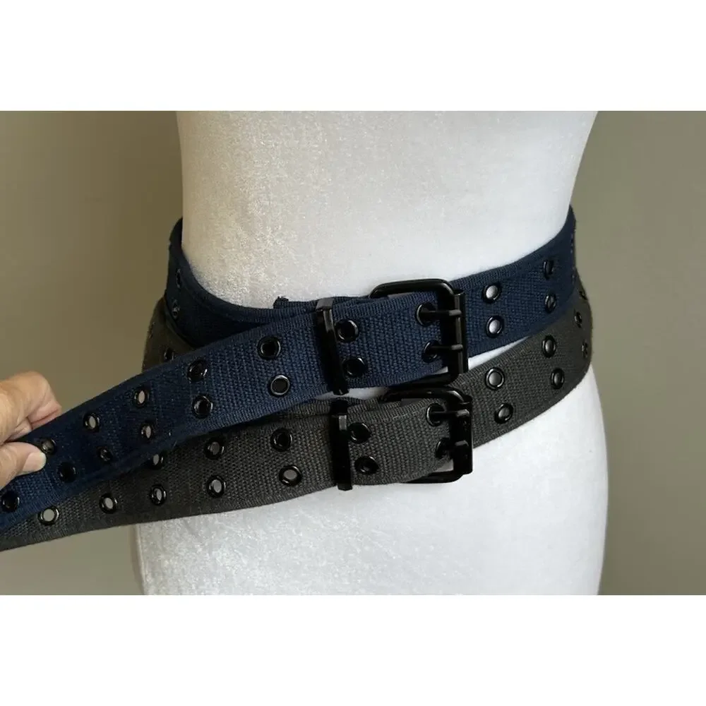 2 Canvas Belt Mens XL Casual Double Prong Heavy Duty Utility Workwear Blue Gray